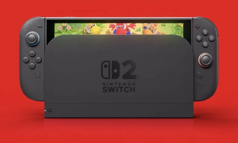 Nintendo Switch 2 console showing a game on its screen.