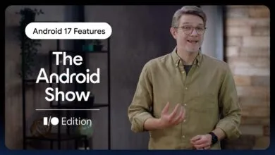 Man presenting 'The Android Show' with Android 17 features, I/O Edition.