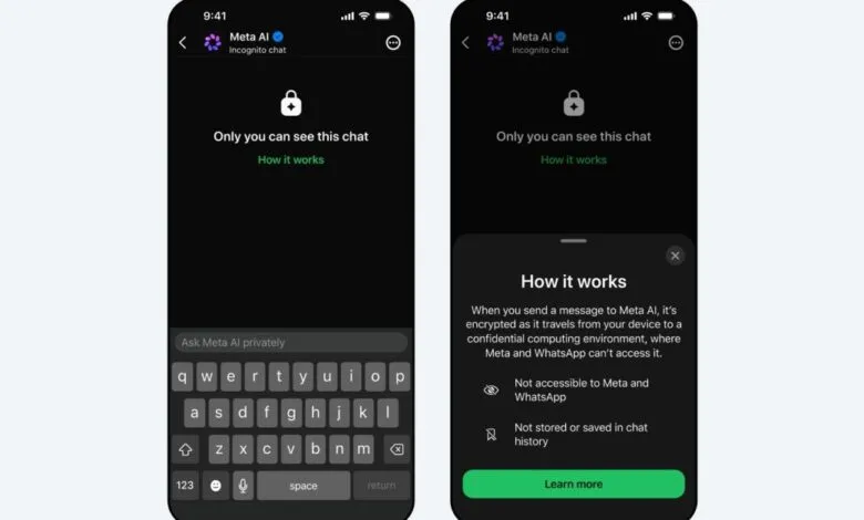 Meta AI incognito chat interface on a smartphone, emphasizing privacy.