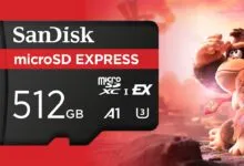 SanDisk 512GB microSD Express card with Donkey Kong background.