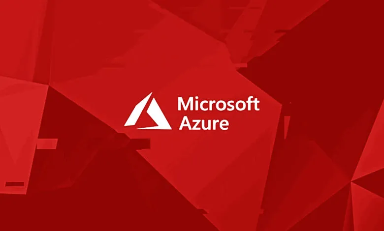 Microsoft Azure logo in white against a red geometric background.