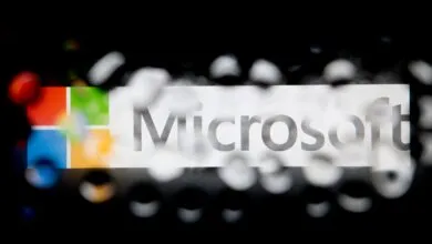 Microsoft logo with colorful squares and the word 'Microsoft'.