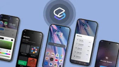 Multiple smartphones display Smart Launcher 6 home screen and customization options.