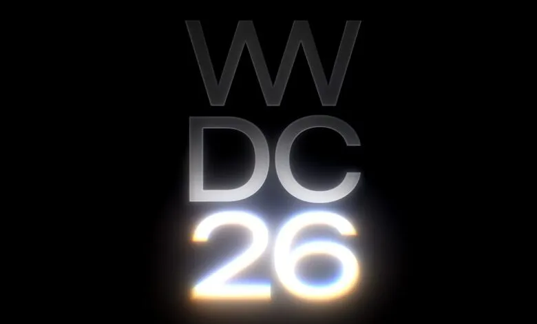 WWDC 26 logo with glowing effect on a black background.