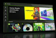 NVIDIA app interface showcasing Game Ready Drivers, Cyberpunk, Fortnite, and NVIDIA Canvas.