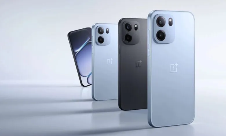 Four OnePlus Nord CE6 phones in different colors standing in a row.