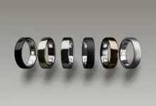 Oura Ring collection in black, gold, silver, showcasing sleek design.