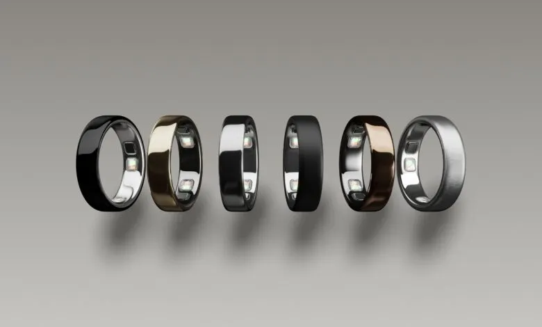 Oura Ring collection in black, gold, silver, showcasing sleek design.
