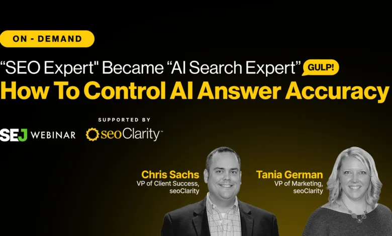 SEO and AI webinar featuring Chris Sachs and Tania German of seoClarity.