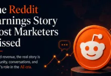 Reddit earnings story graphic with logo, chart, and text overlay.