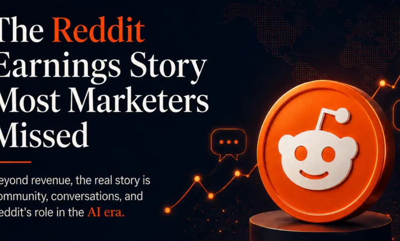 Reddit earnings story graphic with logo, chart, and text overlay.