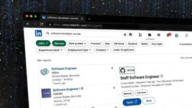 LinkedIn job search results for remote software developer positions.