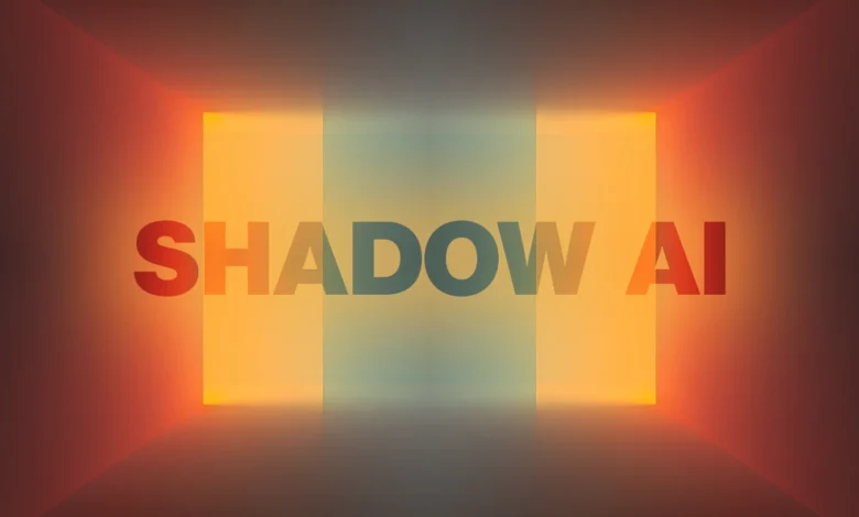 Abstract image with the text 'SHADOW AI' in a glowing, colorful environment.