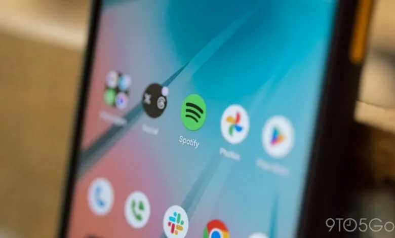 Close-up of a smartphone screen showing the Spotify app icon.