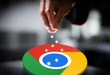 Hand sprinkling sparkles onto the Google Chrome logo, implying enhancement.