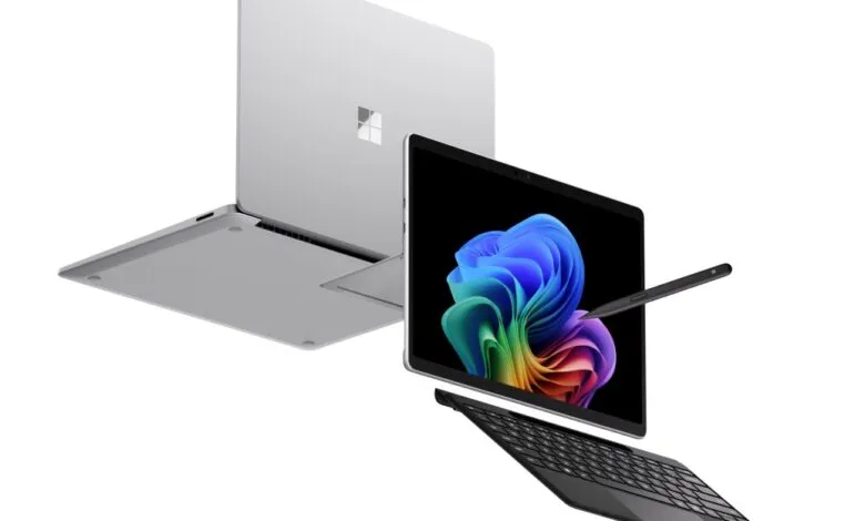 Microsoft Surface devices: Laptop and detachable tablet with pen.