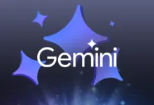 Gemini logo in white with blue star-shaped icons on a dark background.
