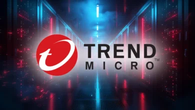 Trend Micro logo against a server room backdrop.