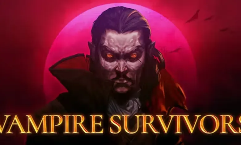 Vampire Survivors game art featuring a menacing vampire character.