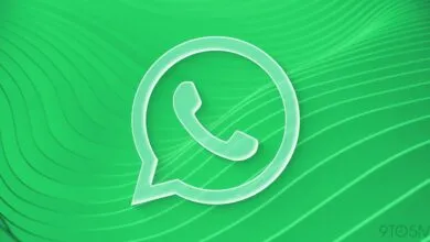 WhatsApp logo on green wavy background.