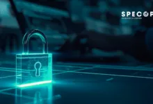Glowing padlock with digital pattern, representing cybersecurity.