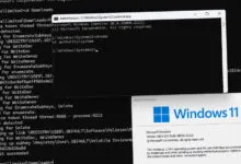 Windows 11 exploit shown in command prompts with registry modifications.