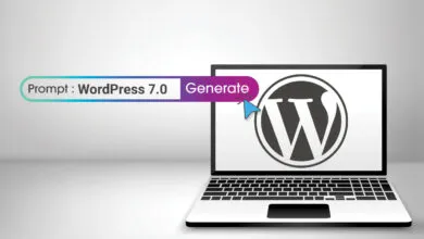 Laptop displaying WordPress logo with prompt for version 7.0.