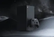 Xbox Series X console and controller against a starry desert backdrop.