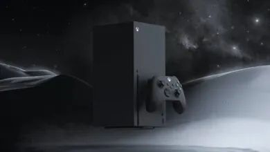 Xbox Series X console and controller against a starry desert backdrop.