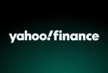 Yahoo Finance logo in white against a gradient background.