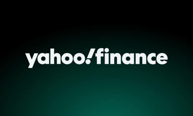 Yahoo Finance logo in white against a gradient background.