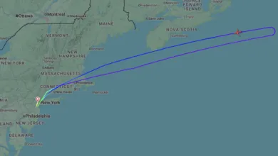 Flight path from New York to Nova Scotia shown on map.
