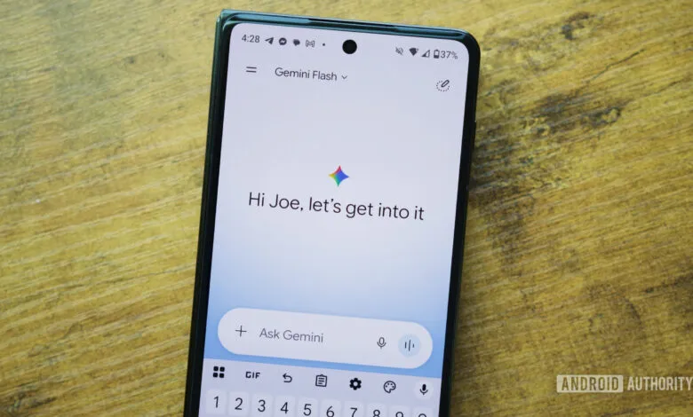 Android phone displaying Gemini Flash interface with 'Hi Joe' message.