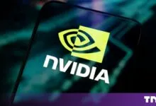 Nvidia logo displayed brightly on a modern smartphone screen.