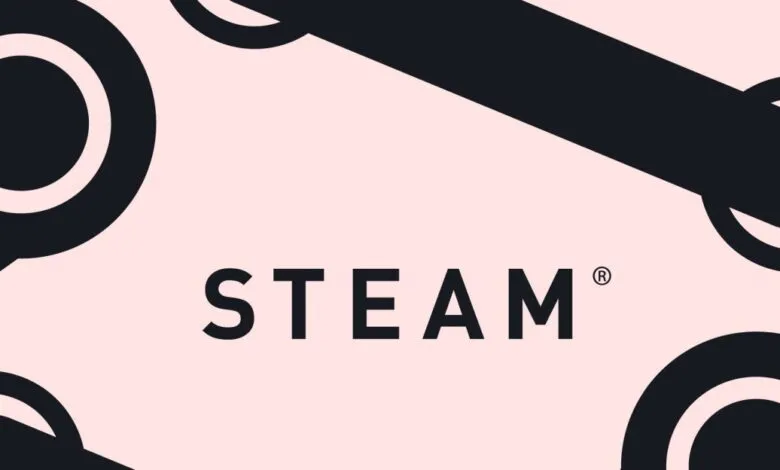 The black Steam gaming platform logo centered against a soft pale pink background.