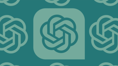 Teal background with a repeating pattern of OpenAI logo symbols in lighter shades.