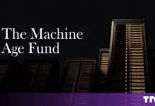 Text reading The Machine Age Fund against a backdrop of server racks in dark lighting