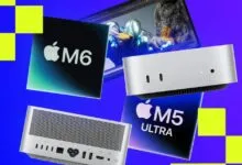 Apple M6 and M5 Ultra chips alongside Mac Studio computer and display