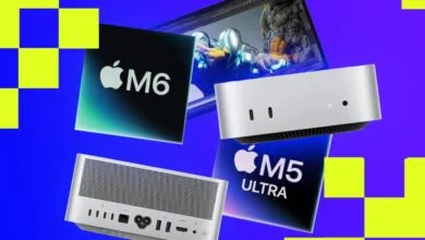 Apple M6 and M5 Ultra chips alongside Mac Studio computer and display