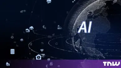 Digital globe graphic with glowing AI letters and floating tech icons on a dark blue background.