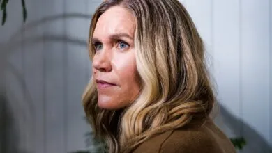 Portrait of Claire McDonough, Chief Financial Officer of Rivian, looking thoughtfully off-camera