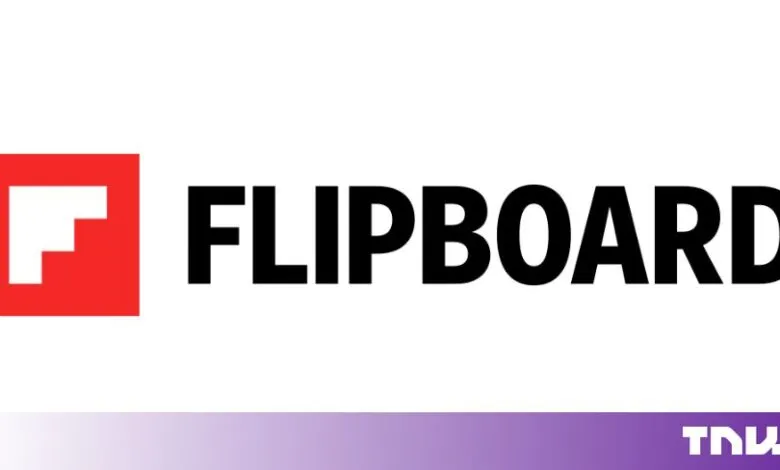 Flipboard logo featuring a red square with a white F and bold black text on a white background
