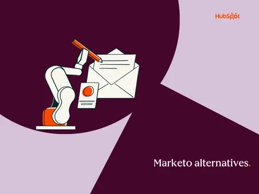 A white robot arm writes a letter next to an envelope on a dark purple background.