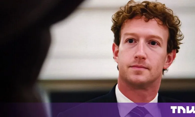 Meta CEO Mark Zuckerberg looking forward in a suit and tie