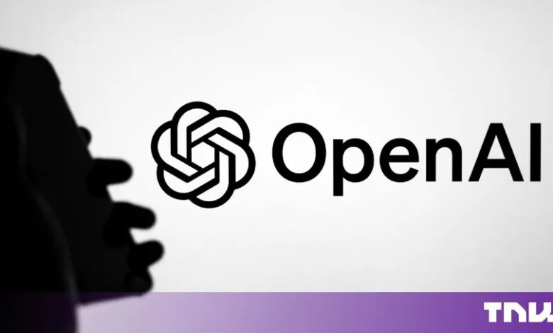 OpenAI logo against a bright background with a dark silhouetted figure on the left