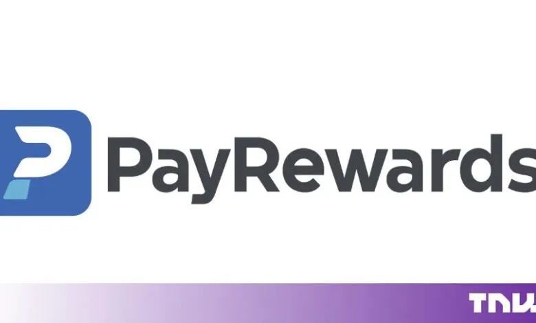 PayRewards logo with a blue square icon and dark text on a white background