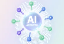 A glowing sphere with 'AI Answers' surrounded by various media and data source icons.