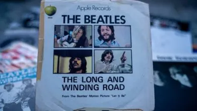 Vintage Apple Records paper sleeve for The Beatles single The Long and Winding Road with four photos