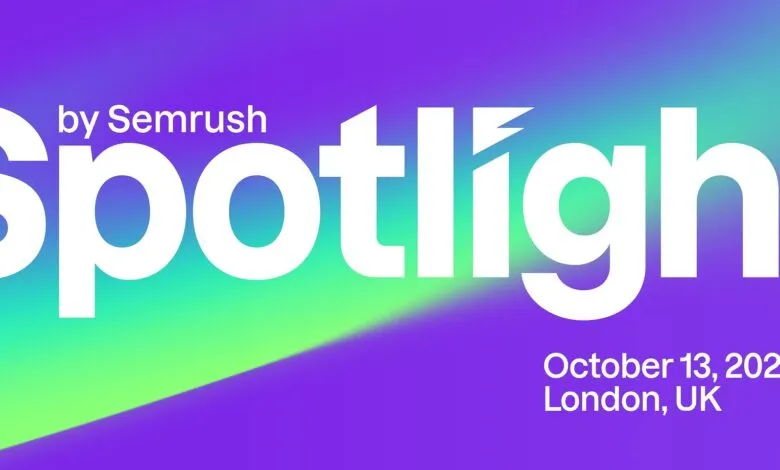 Spotlight by Semrush event banner with purple and green gradient background.