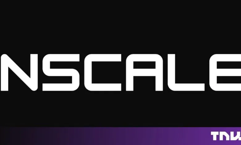 White Nscale logo centered against a stark black background with a purple accent bar at the bottom.